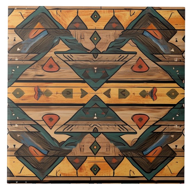 Cool Aztec faux wood  Ceramic Tile (Front)