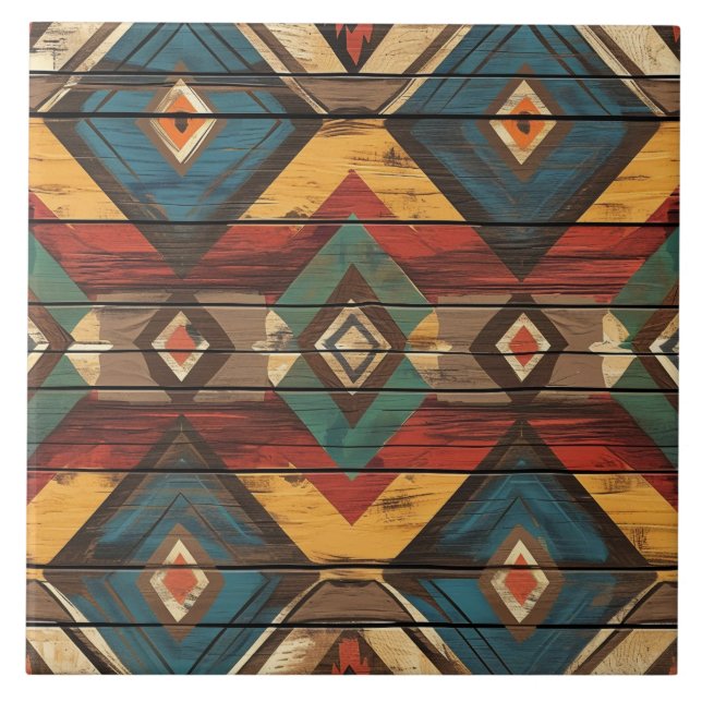 Cool Aztec faux wood  Ceramic Tile (Front)