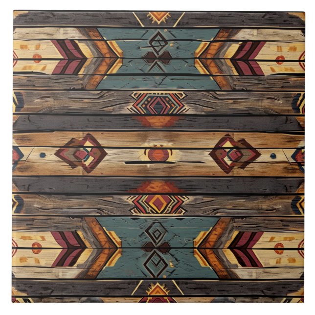Cool Aztec faux wood Ceramic Tile (Front)