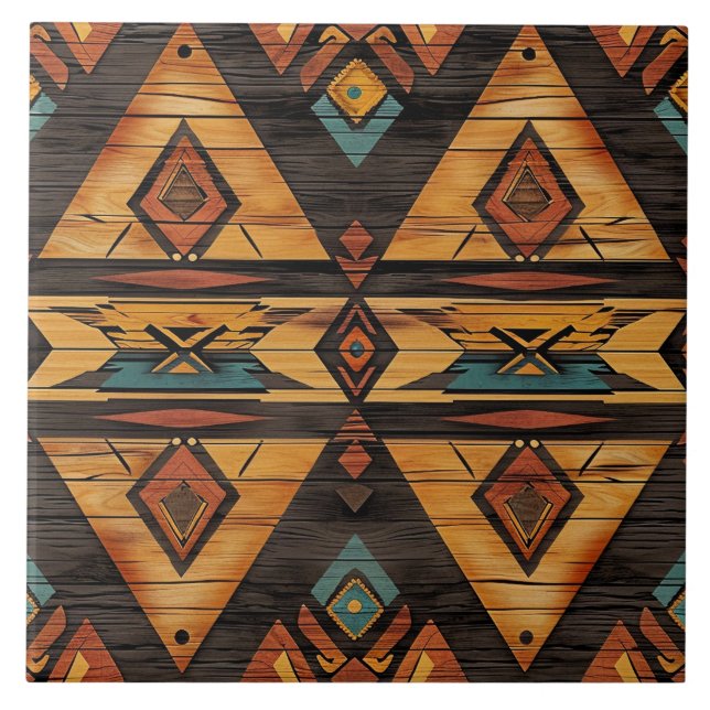 Cool Aztec faux wood  Ceramic Tile (Front)