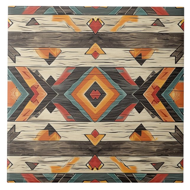 Cool Aztec faux wood  Ceramic Tile (Front)