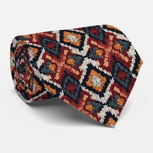 Cool Aztec pattern tiled neck tie  (Rolled)
