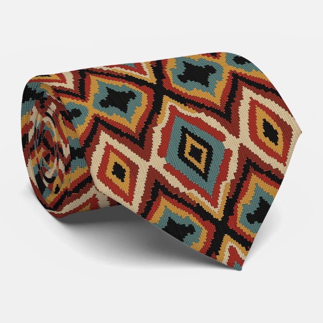 Cool Aztec pattern tiled neck tie  (Rolled)