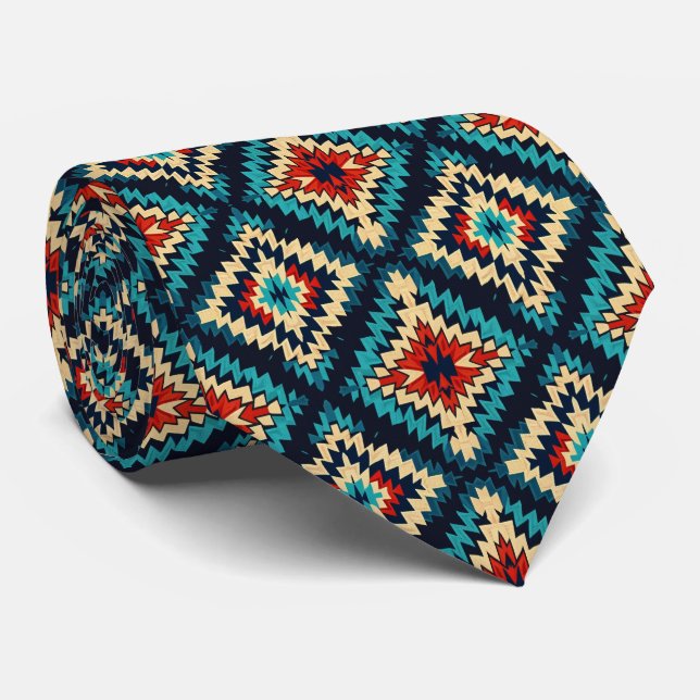 Cool Aztec pattern tiled neck tie  (Rolled)
