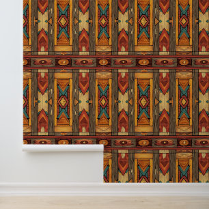 cool Aztec Western faux wood tiled pattern Wallpap Wallpaper