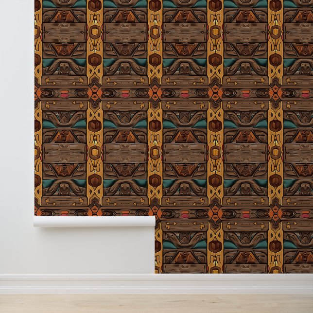 cool Aztec Western faux wood tiled pattern  Wallpaper (Application)