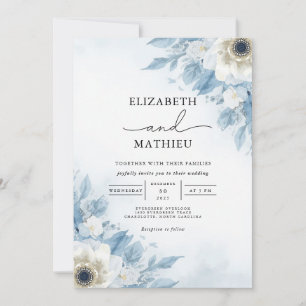 Cool Azure Bloom Floral Wedding Invitation