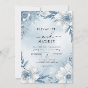 Cool Azure Floral Frost Wedding Invitation
