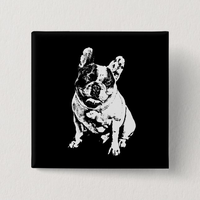 Cool B&W Bulldog Pin Button (Front)