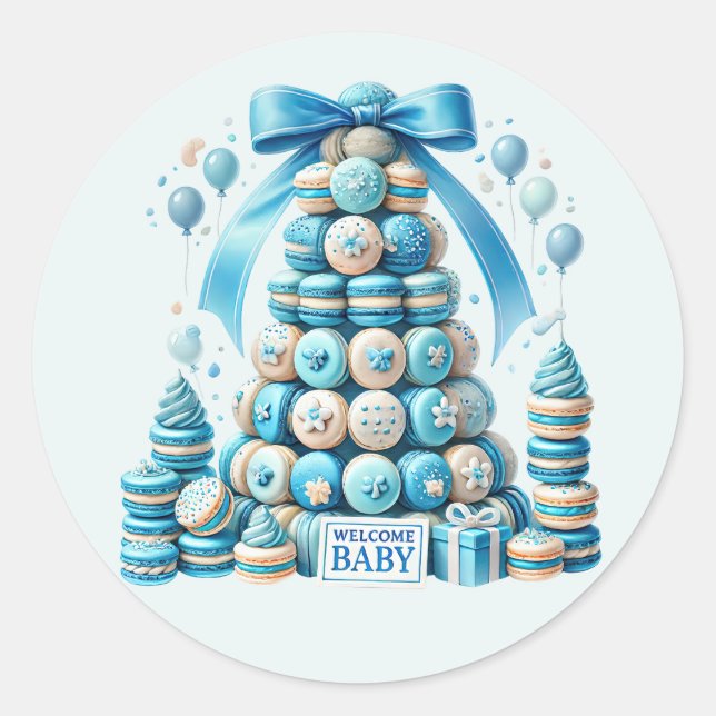 Cool baby boy shower sweet  classic round sticker (Front)