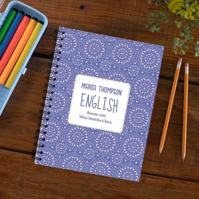 Cool Back to School Subject Personalised Notebook (Pink and purple patterned school subject spiral notebook)