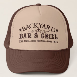 Cool backyard bar grill word art trucker hat