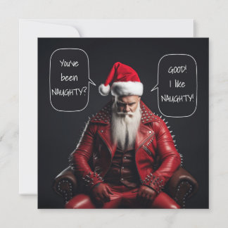Cool Badass Santa In Red Leather Likes It Naughty Holiday Card