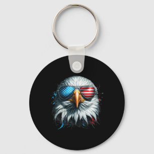 Cool Bald Eagle American Sungles Patriotic Man Fun Key Ring