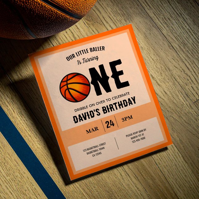 Cool Baller Basketball Budget 1st Birthday Invite (Creator Uploaded)