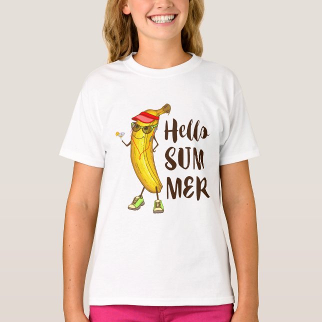 Cool Banana Hello Summer Funny Tropical Fruit  T-Shirt (Front)
