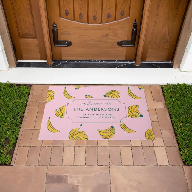 Cool banana illustrations in pink address doormat (Outdoor)