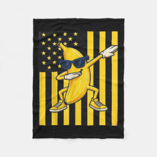 Cool Banana Vintage American Flag Dabbing Banana L Fleece Blanket