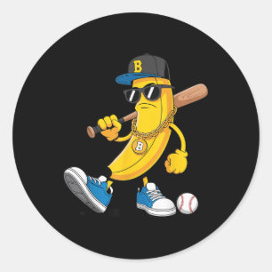 Cool Banana Wear Sungles Baseball Player Cartoon Classic Round Sticker