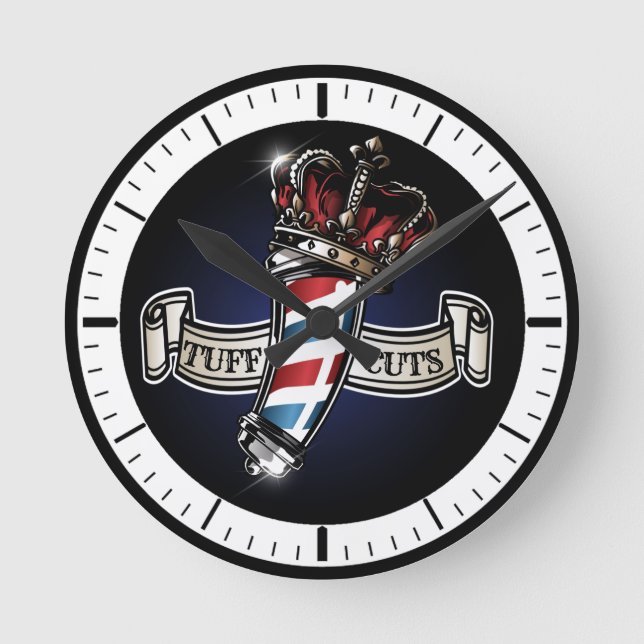 Cool Barber Pole and Crown Logo Personalise 2 Round Clock (Front)