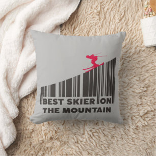 Cool Barcode Design Best Skier On The Mountain  Cushion