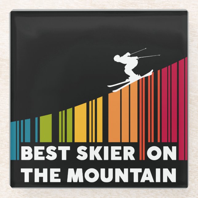 Cool Barcode Design Best Skier On The Mountain  Glass Coaster (Front)
