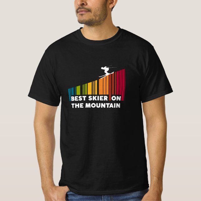 Cool Barcode Design Best Skier On The Mountain  T-Shirt (Front)