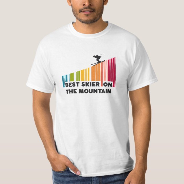 Cool Barcode Design Best Skier On The Mountain  T-Shirt (Front)