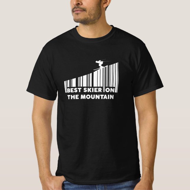 Cool Barcode Design Best Skier On The Mountain  T-Shirt (Front)
