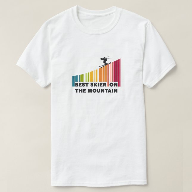 Cool Barcode Design Best Skier On The Mountain  T-Shirt (Design Front)