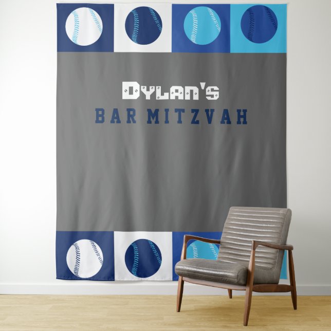 COOL BASEBALL Bar Mitzvah Photo Op Backdrop Tapestry (In Situ)