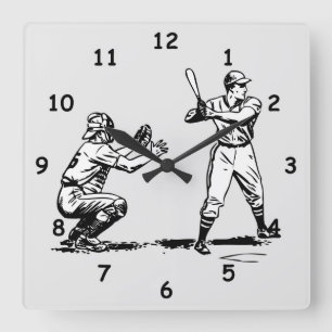 Cool Baseball Batter and Catcher Batting Sketch Square Wall Clock