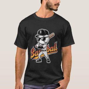 Cool Baseball Mascot Sunglasses Flaming Text Boys T-Shirt