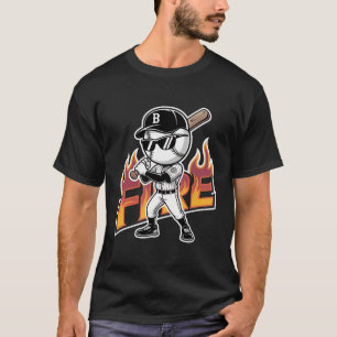 Cool Baseball Mascot Sunglasses Flaming Text Boys  T-Shirt