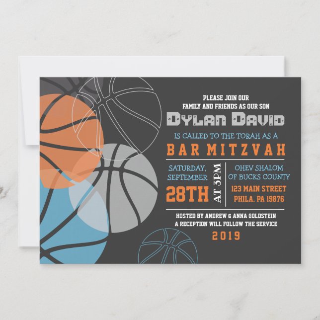 COOL BASKETBALL Bar Bat Mitzvah Invitation Invite (Front)