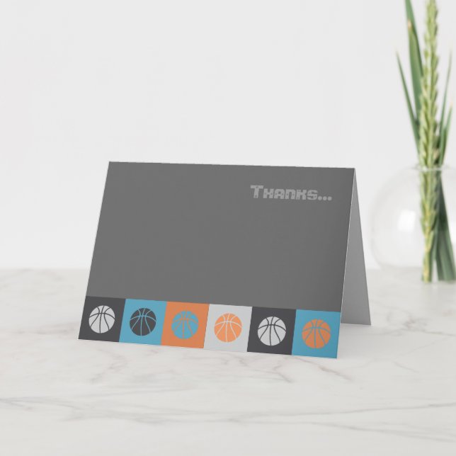 COOL BASKETBALL Bar Bat Mitzvah Thank You Card (Front)