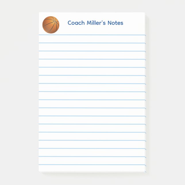 Cool Basketball Coach Lined Custom Post-it Notes (Front)