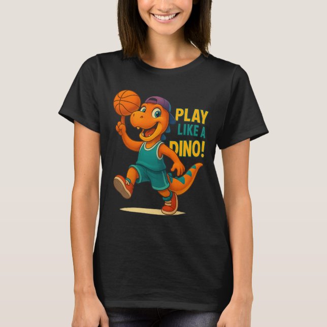 Cool Basketball Dinosaur Player Funny Sports Dino  T-Shirt (Front)
