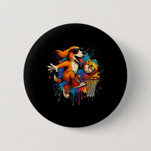 Cool Basketball Dog Dunking Fun Kids Pet Lover  6 Cm Round Badge
