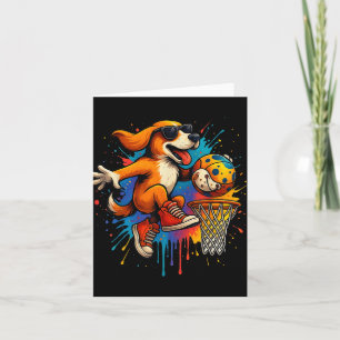 Cool Basketball Dog Dunking Fun Kids Pet Lover Card
