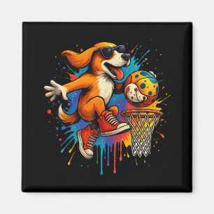 Cool Basketball Dog Dunking Fun Kids Pet Lover Magnet