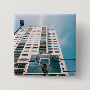 Cool Basketball Hoop 15 Cm Square Badge