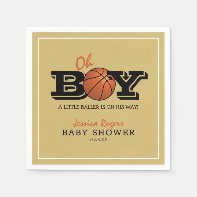 Cool Basketball 'Oh Boy' Baby Shower Napkin (Front)