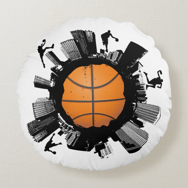 Cool Basketball World Round Cushion (Front)