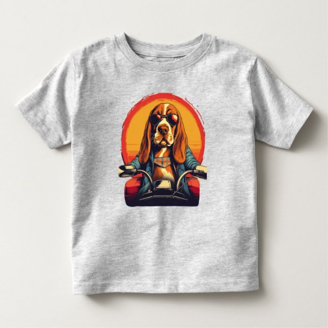 Cool basset hound biker in the sunset toddler T-Shirt (Front)