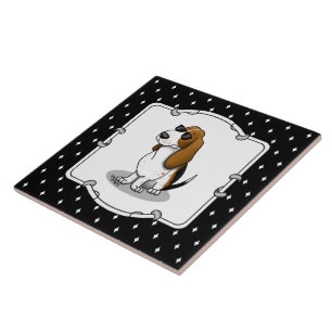 Cool Basset Hound dog and sunglasses (tri-colour 1 Ceramic Tile