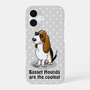 Cool Basset Hound dog and sunglasses (tri-colour 1 iPhone 16 Case