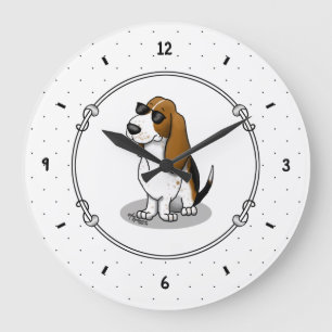 Cool Basset Hound dog and sunglasses (tri-colour 1 Large Clock