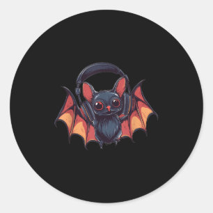 Cool Bat With Headphones Flies With Cool Jams For  Classic Round Sticker