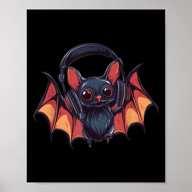 Cool Bat With Headphones Flies With Cool Jams For  Poster (Front)